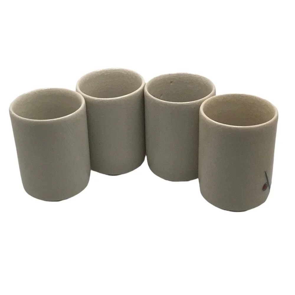 Japanese Sake Cups Set of Four from Japan 3.5” Flower Red Gray White Black